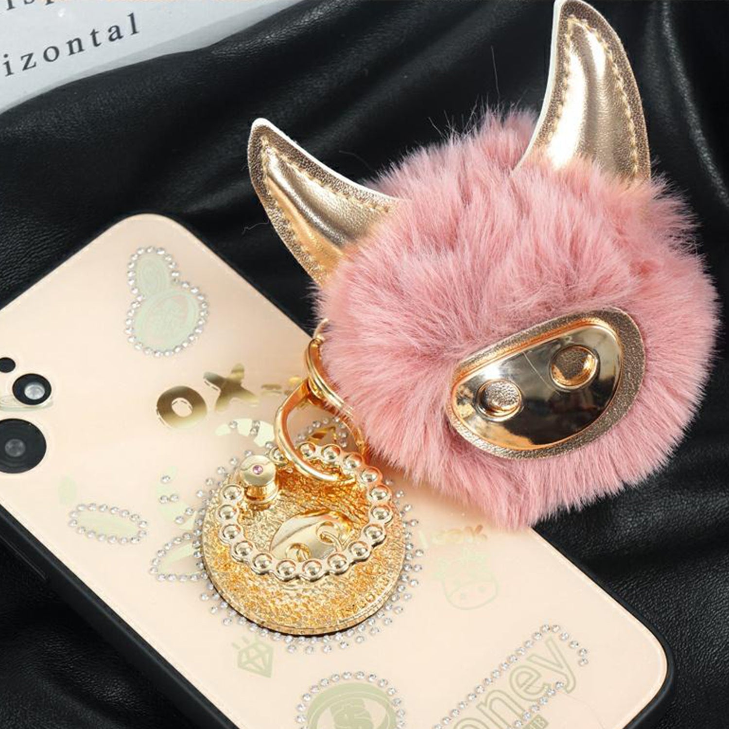 Bling Sparkle Ring Kickstand Case with OX Plush Toys for iPhone 12 Mini Case (5.4")