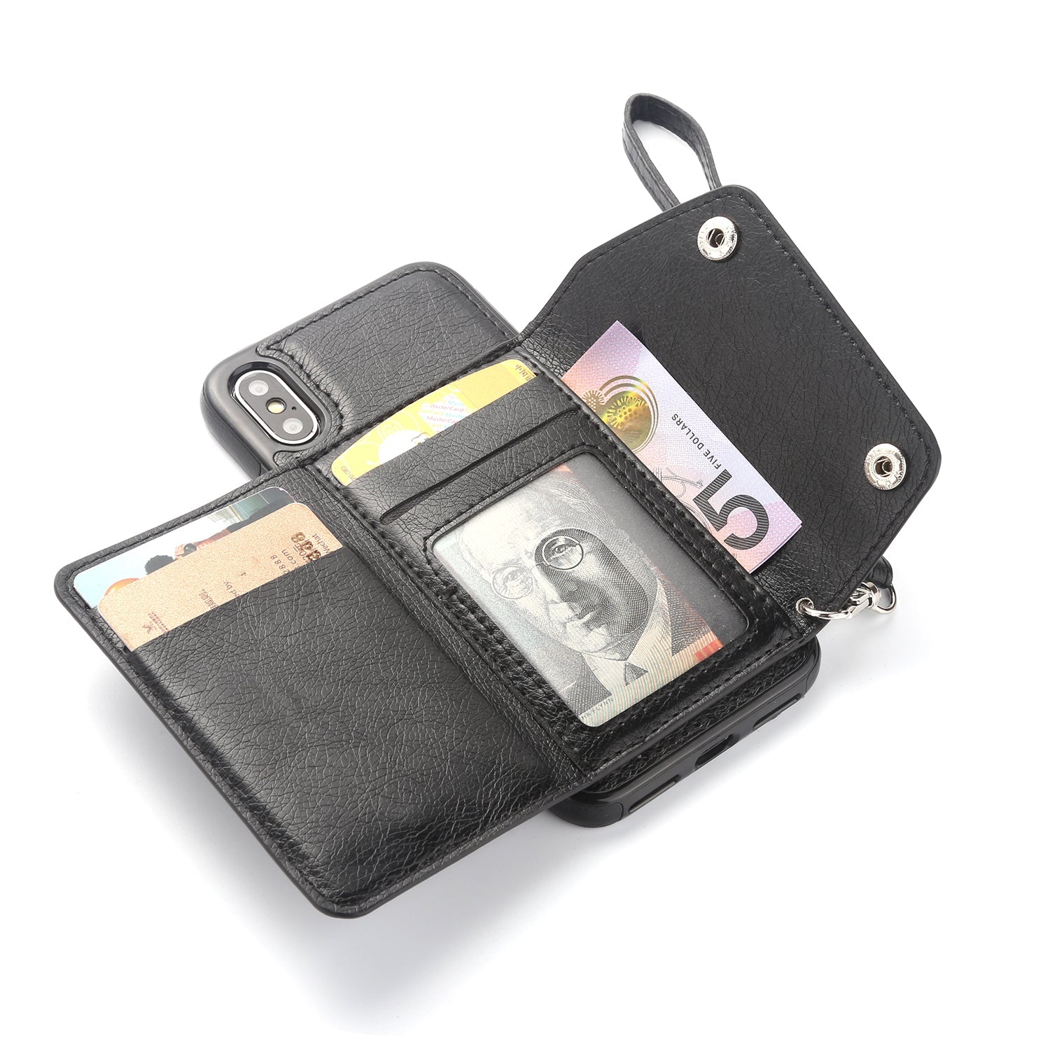 iPhone Xs Max (6.5") 2 in 1 Leather Wallet Case With 9 Credit Card Slots and Removable Back Cover 