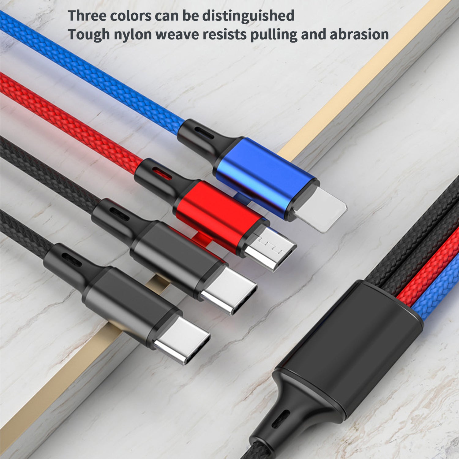 4 in 1 (iPhone/Android/2Type-C) super fast charging cable-Black
