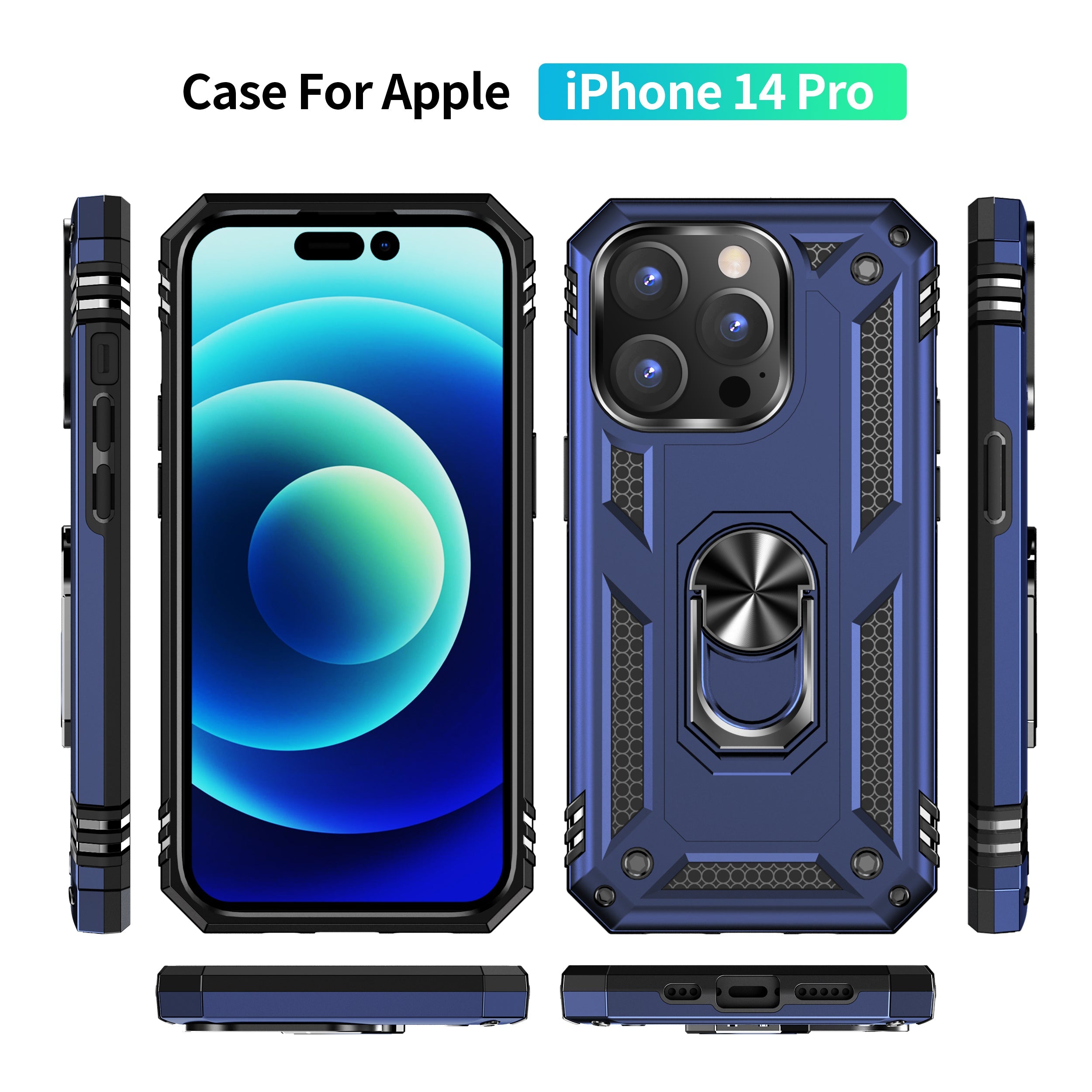 iPhone 14  Pro Dual Colors Ring Magnetic GPS car mount Phone Holder Case