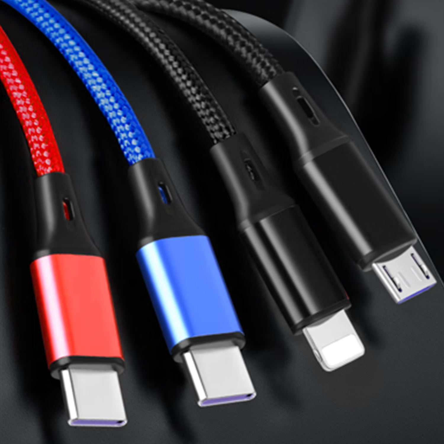4 in 1 (iPhone/Android/2Type-C) super fast charging cable-Black