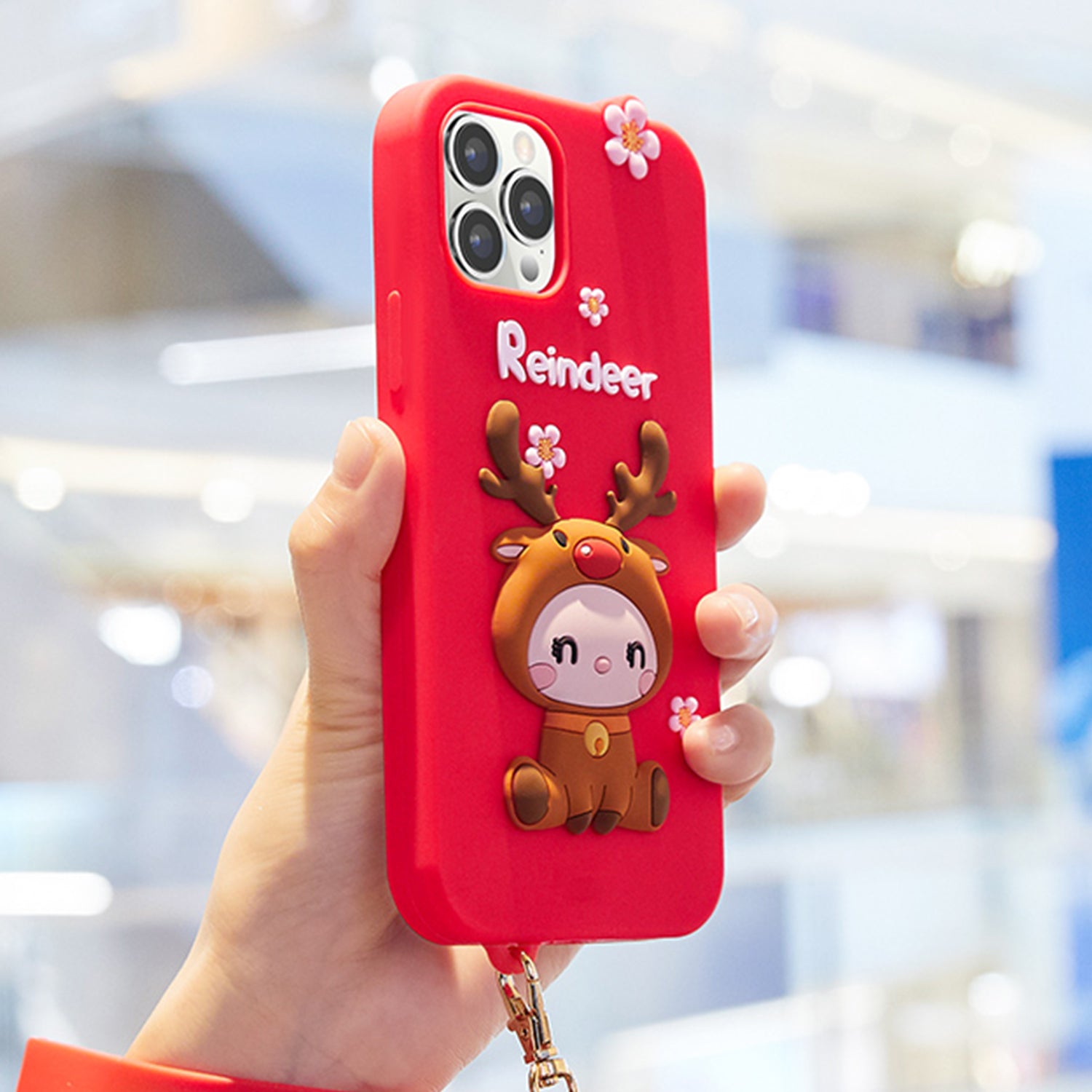 3D Silicone Cute Reindeer With Pendant Cartoon Case for iPhone 12 Pro Max (6.7")