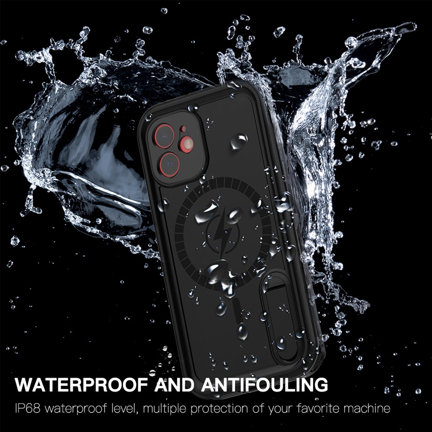 Magnetic Kickstand Red Pepper Waterproof Case for iPhone 12 (6.1") - Black
