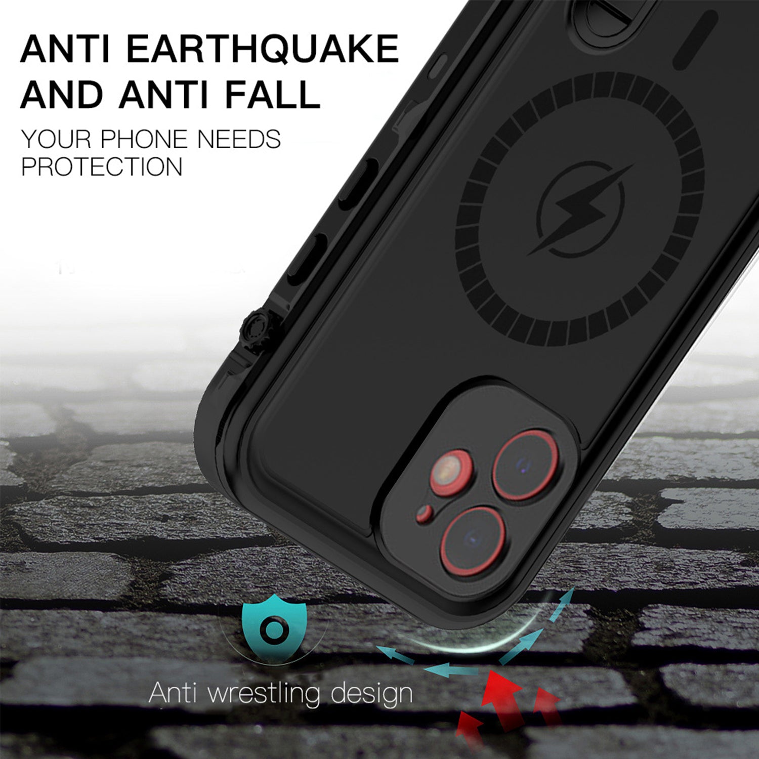 Magnetic Kickstand Red Pepper Waterproof Case for iPhone 12 (6.1") - Black