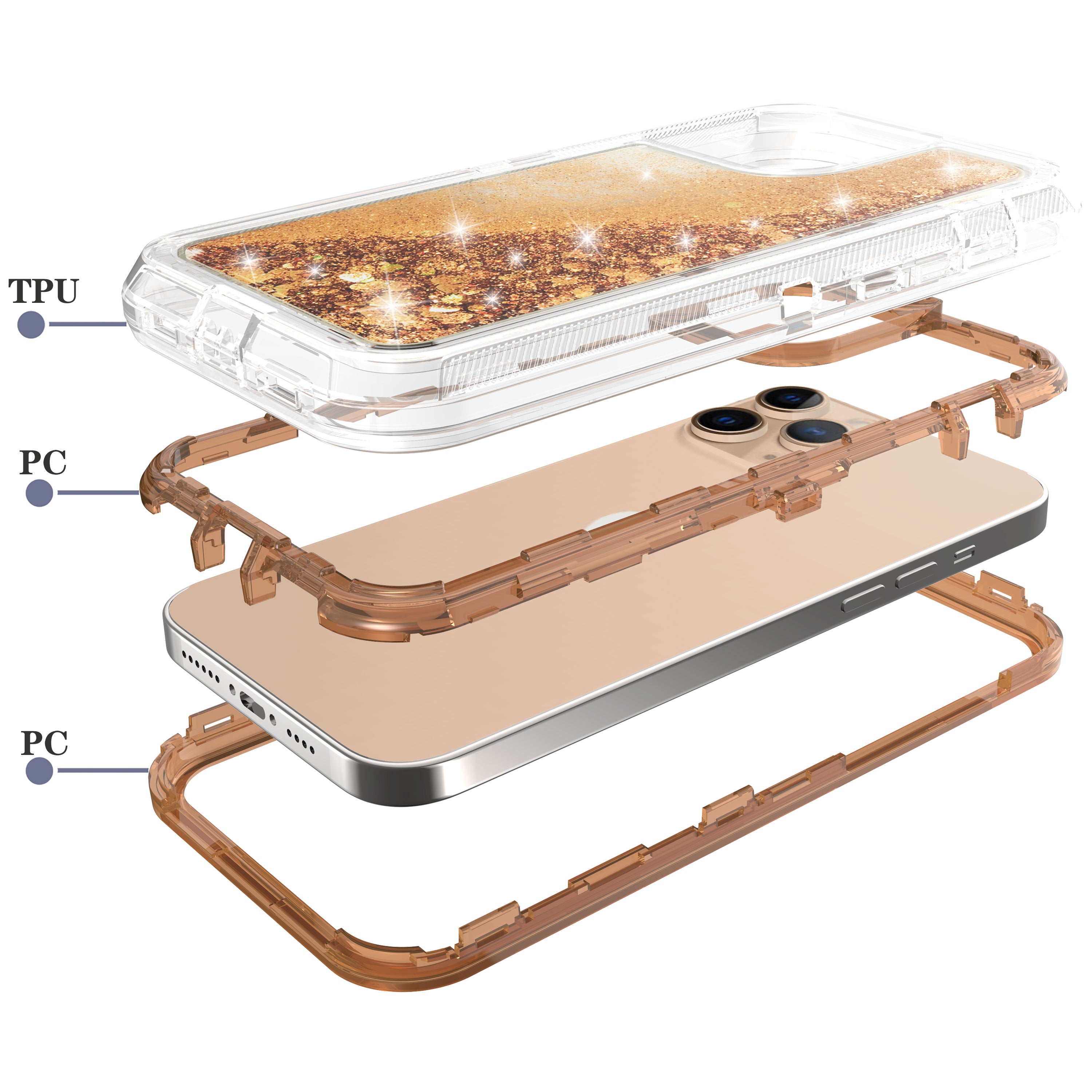 iPhone 13 Pro Transparent Floating Glitter Heavy Duty Case