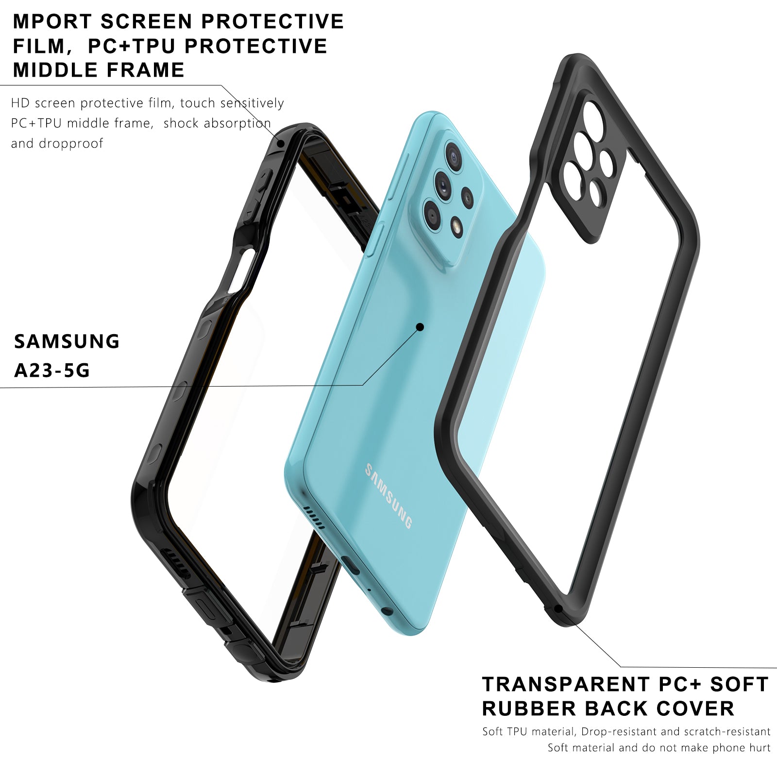 Waterproof case for Samsung Galaxy A23-Black