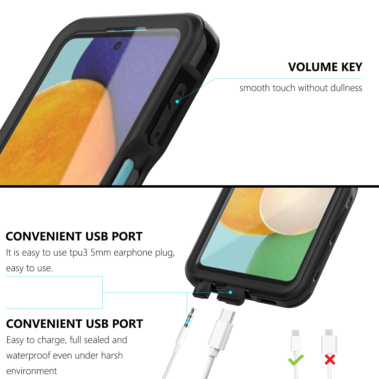 Waterproof case for Samsung Galaxy A23-Black