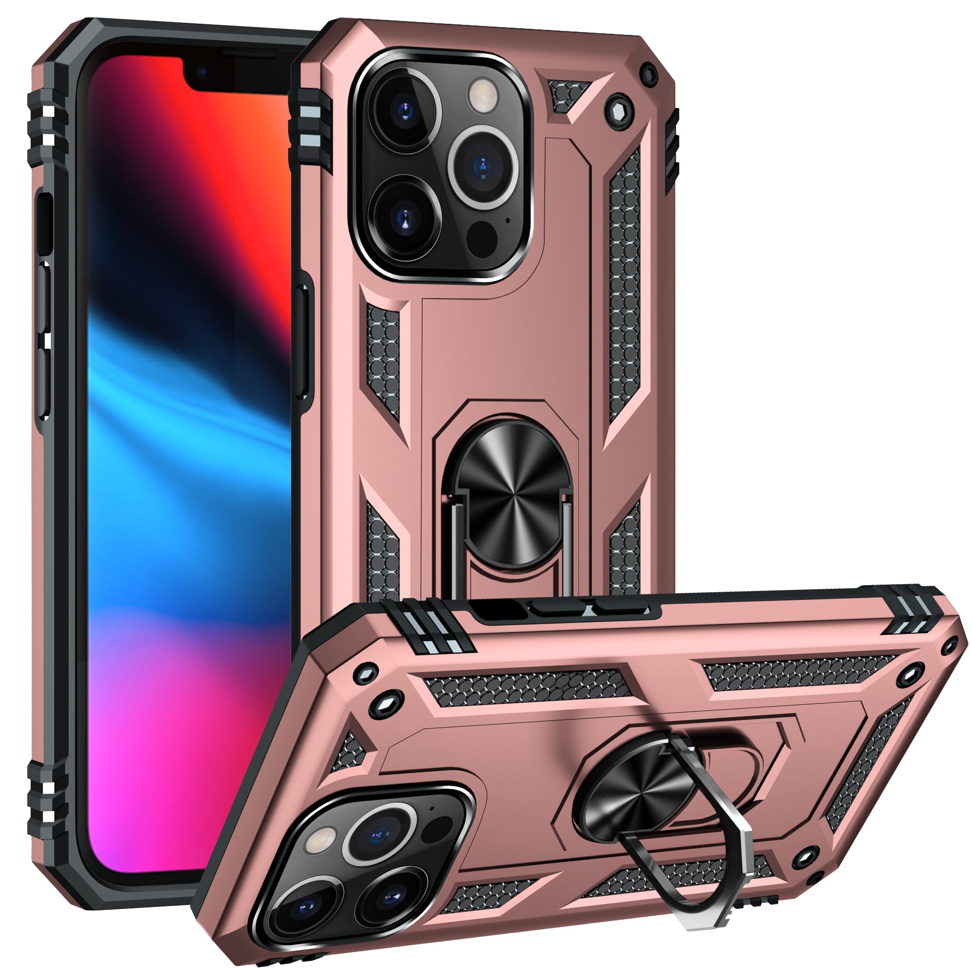 iPhone 14  Pro Dual Colors Ring Magnetic GPS car mount Phone Holder Case