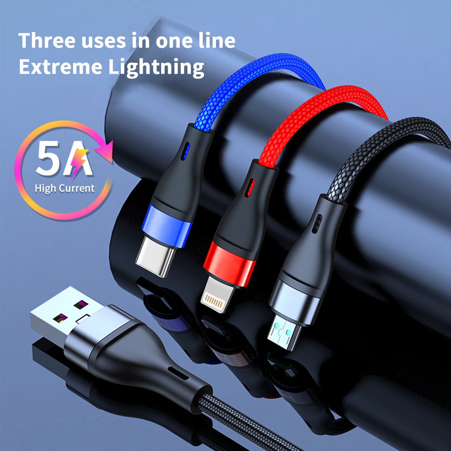 3 in 1 USB Super Fast Charging Cable for iPhone/Android/Type-C