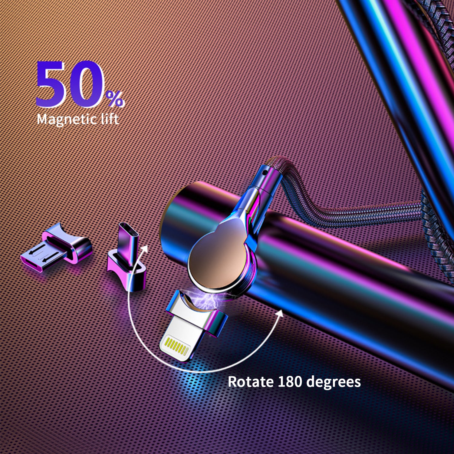 3FT 180 ° Rotate Lightning Data Cable and Qiuck Charge Cable whith LED for iPhone