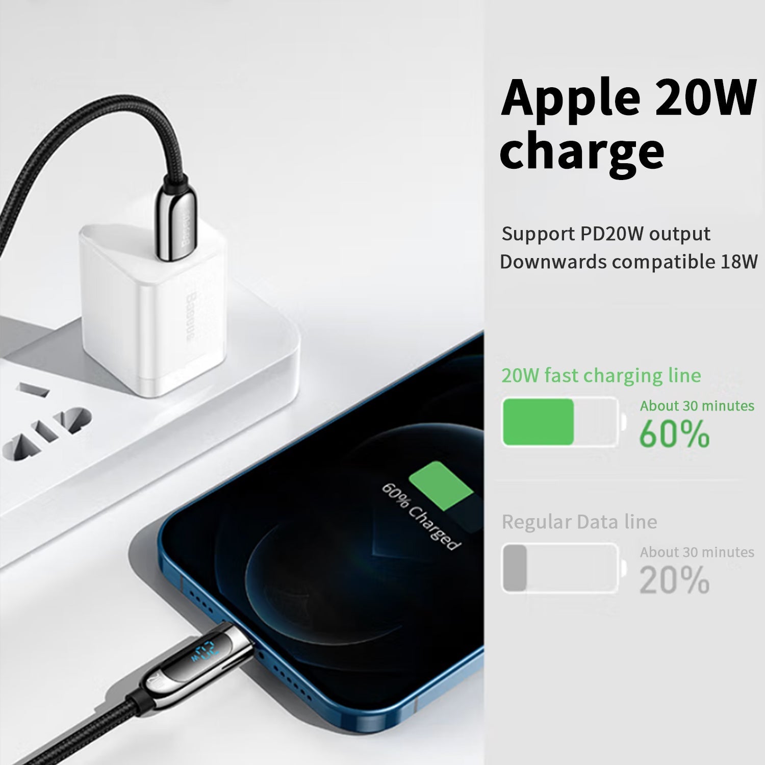 20W fast charging PD digital display data cable / charging cable