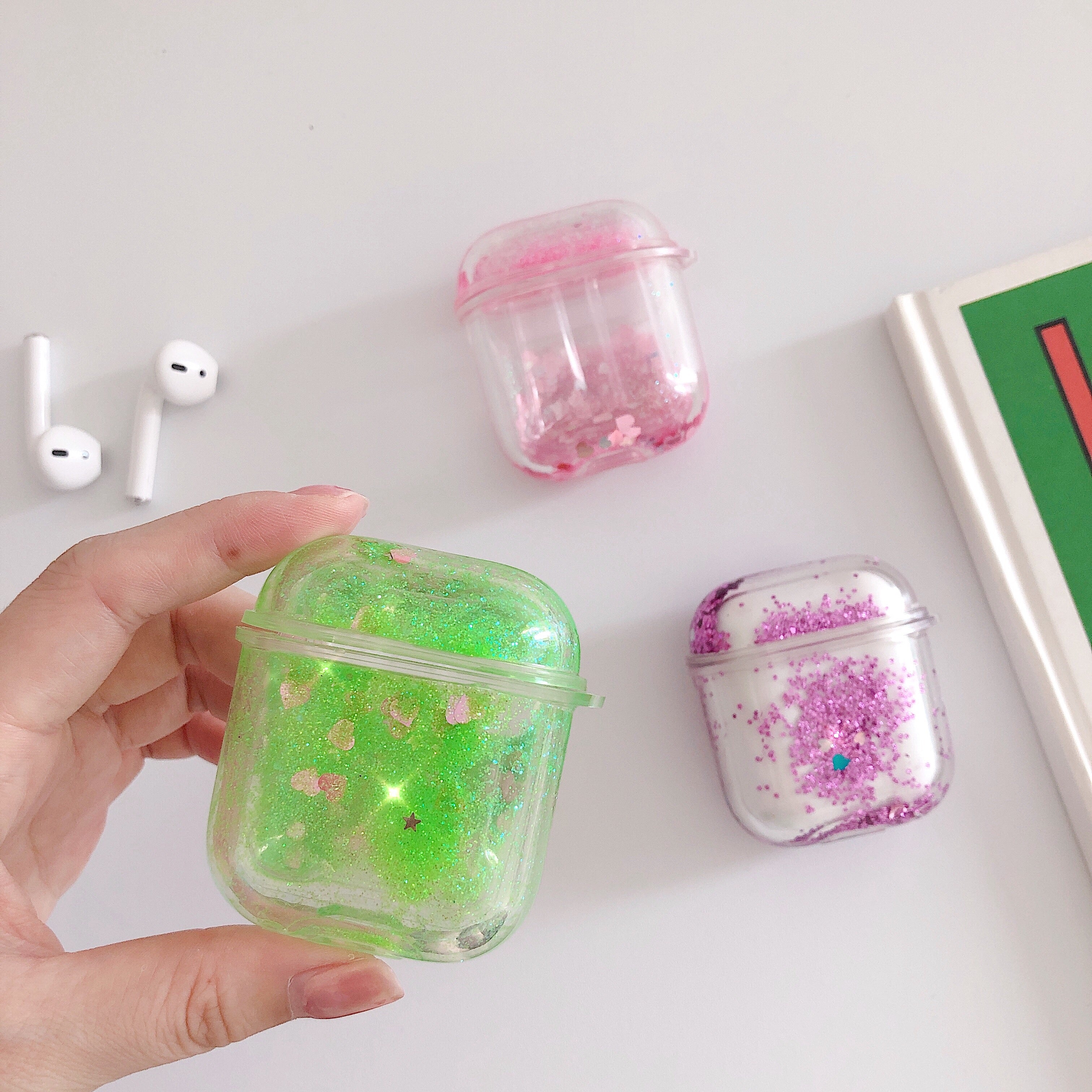 Transparent Floating Glitter Protective Case with Keychain for Airpods