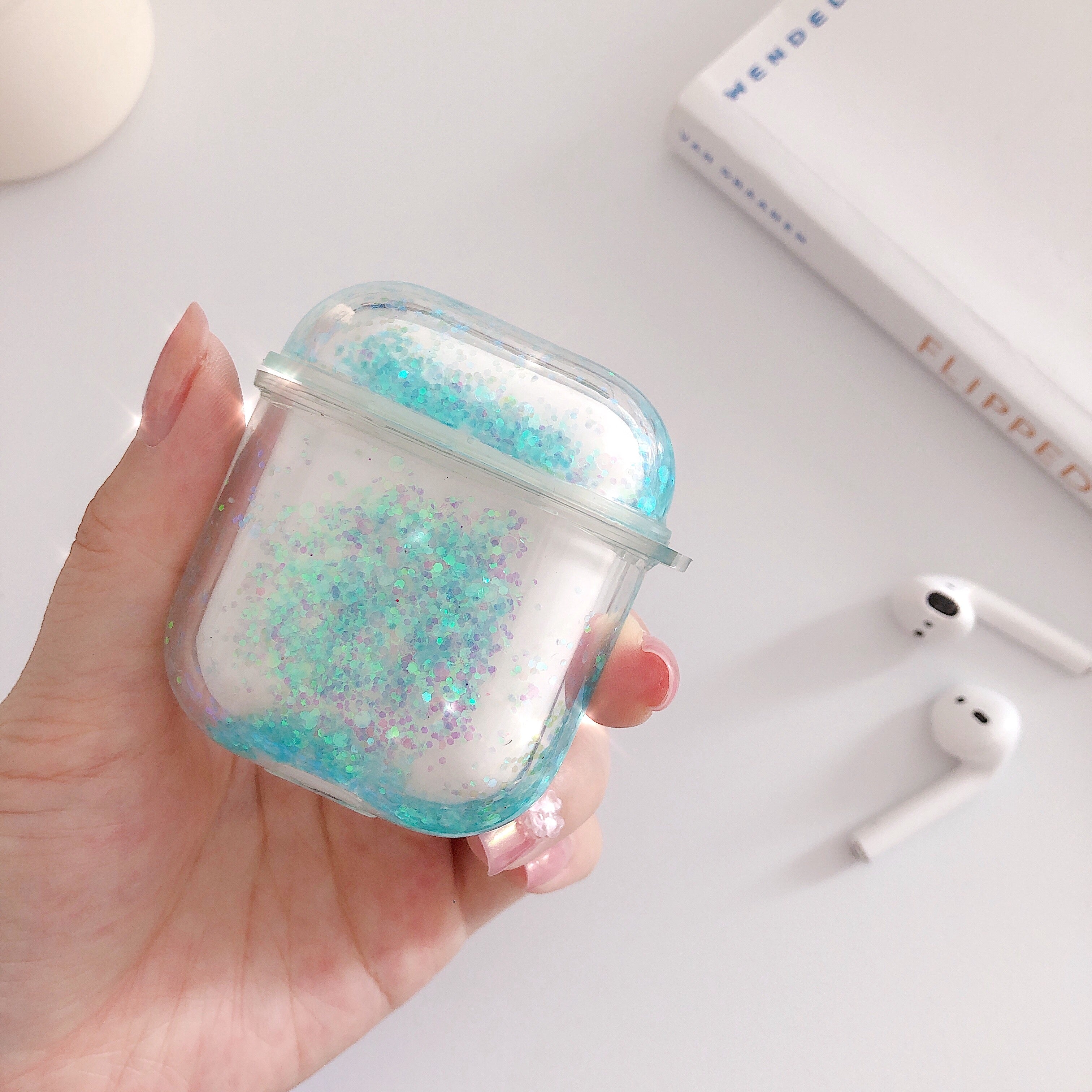 Transparent Floating Glitter Protective Case with Keychain for Airpods