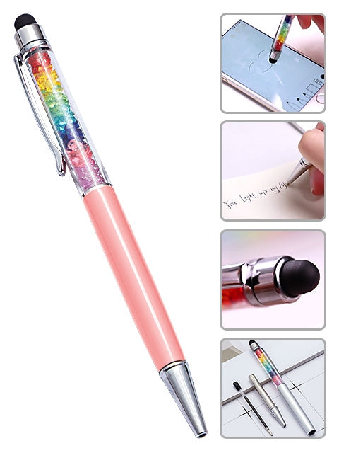 Capacitive Touch Screen Ballpoint Pen Cute Rainbow Diamond Crystal Ball Pens School Writing Supplies - Pink
