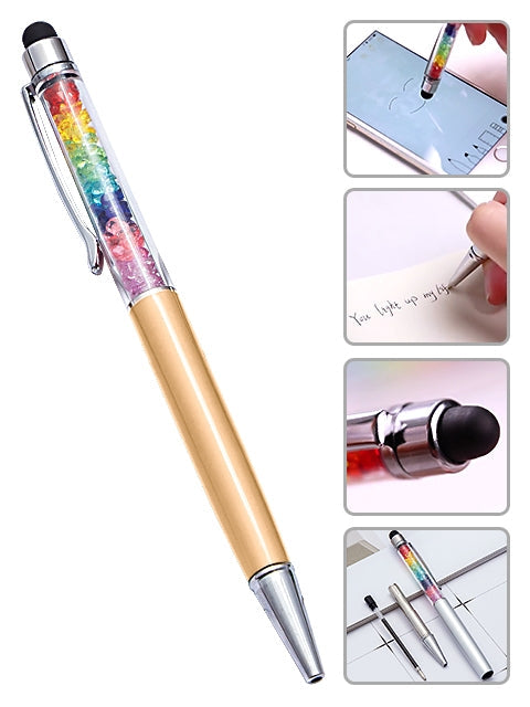 Capacitive Touch Screen Ballpoint Pen Cute Rainbow Diamond Crystal Ball Pens School Writing Supplies - Gold