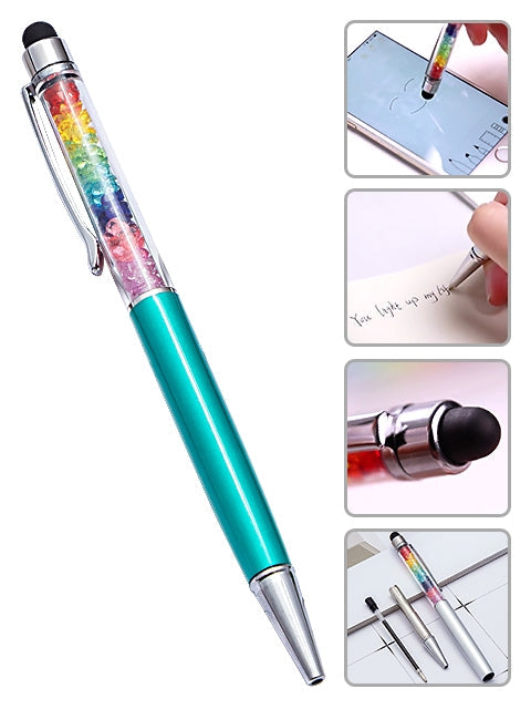 Capacitive Touch Screen Ballpoint Pen Cute Rainbow Diamond Crystal Ball Pens School Writing Supplies - Light Teal