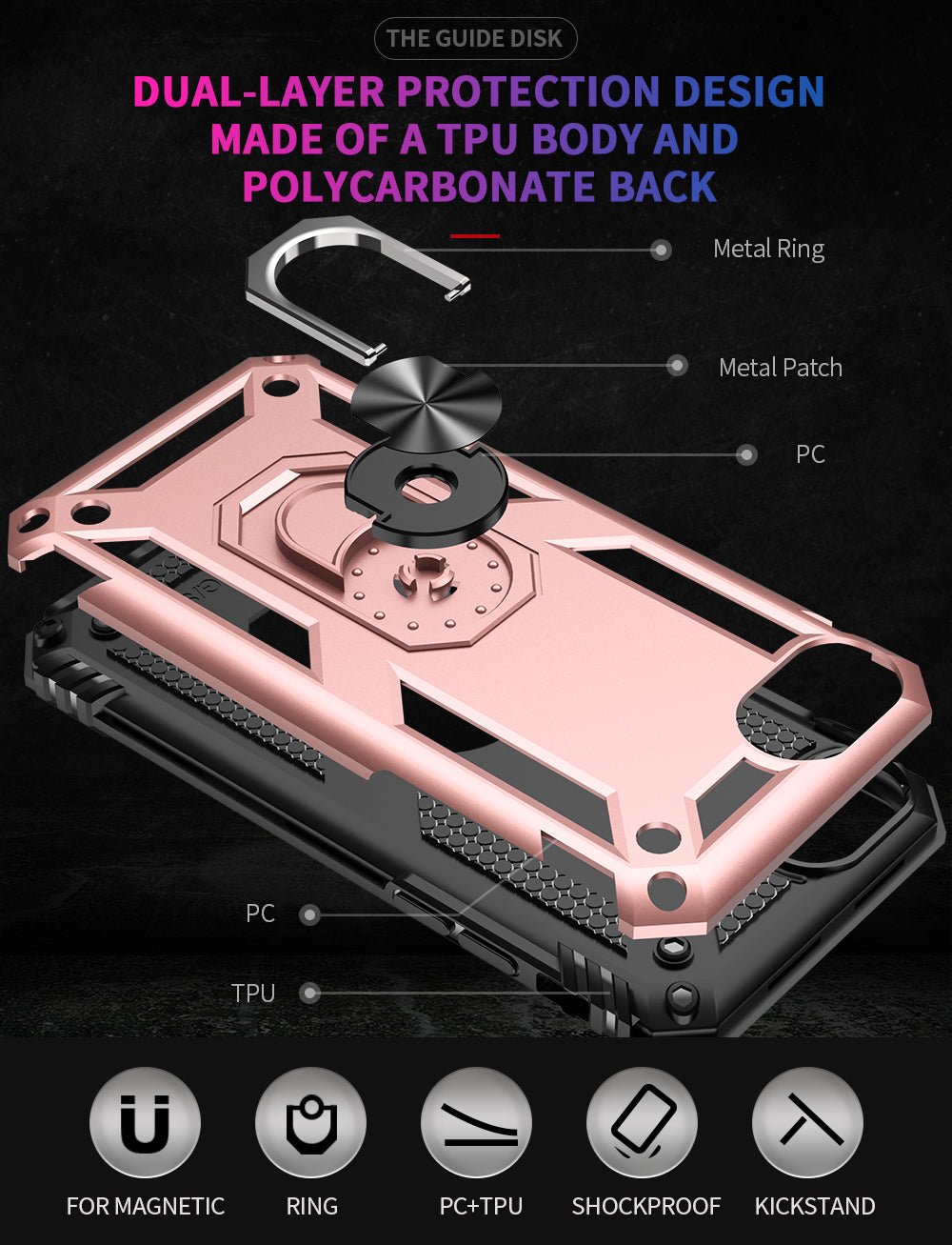 iPhone SE 3/2 dual colors ring magnetic GPS car mount Phone holder case