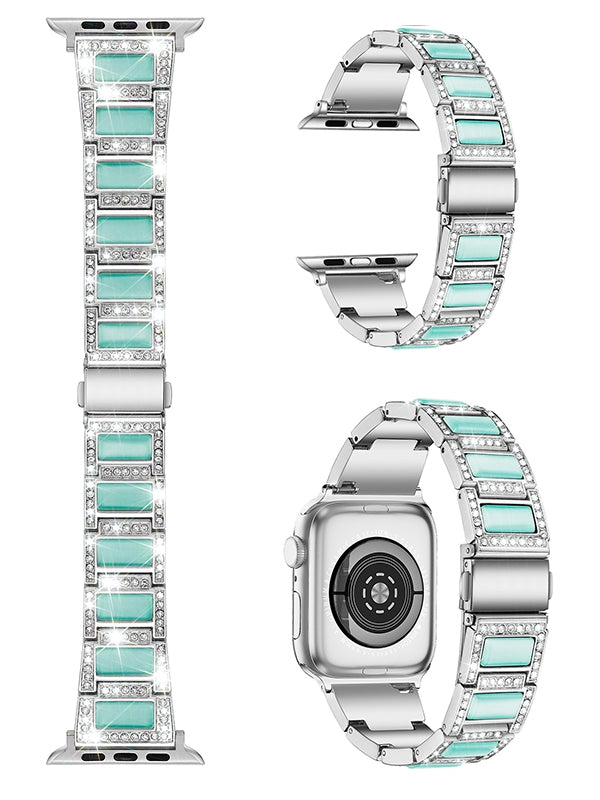 38/40/41mm Suitable for Apple metal strap Apple Watch Strap 2 / 3 / 4 / 5 / 6 / 7 diamond inlaid three bead stainless steel strap