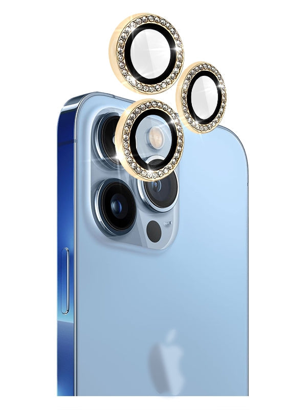 Crystal Diamond Camera Lens Protective Case For iPhone 13 Pro Max Tempered Glass Aluminum Alloy Lens Screen Cover Eagle Eye Series-Gold