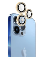 Crystal Diamond Camera Lens Protective Case For iPhone 13 Pro Tempered Glass Aluminum Alloy Lens Screen Cover Eagle Eye Series-Blue