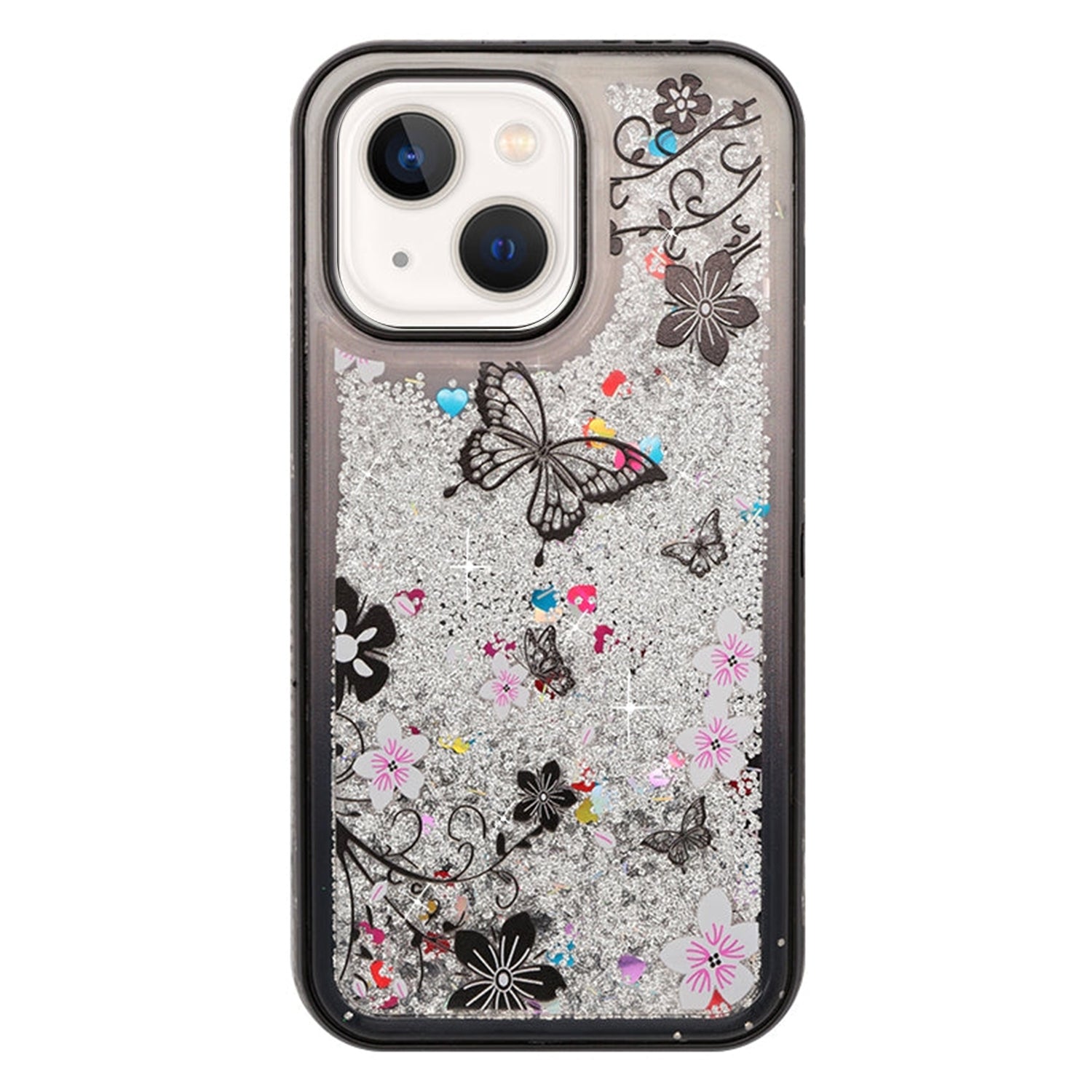 iPhone 13 mini Diamond inlaid on both sides, colorful butterfly quicksand  case