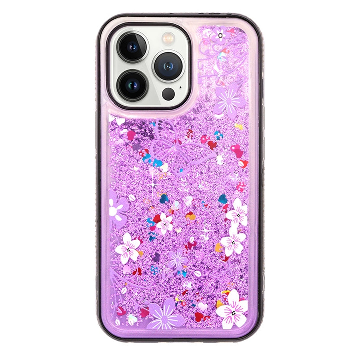 iPhone 13 Pro Diamond inlaid on both sides, colorful butterfly quicksand  case