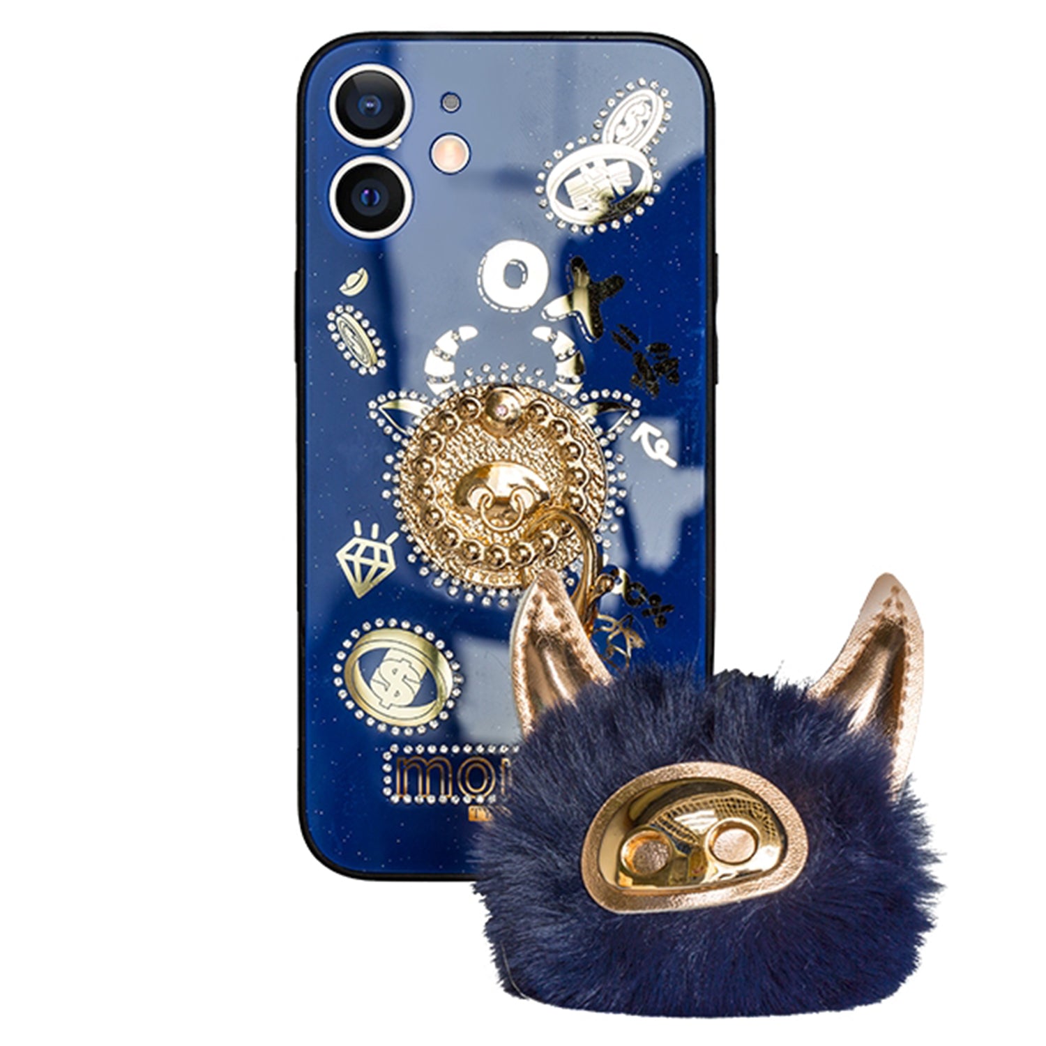 Bling Sparkle Ring Kickstand Case with OX Plush Toys for iPhone 12 Mini Case (5.4")