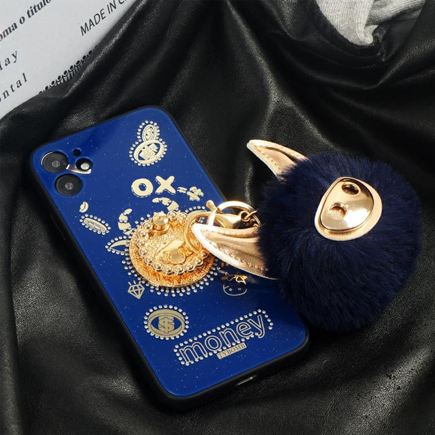 Bling Sparkle Ring Kickstand Case with OX Plush Toys for iPhone 12 Mini Case (5.4")