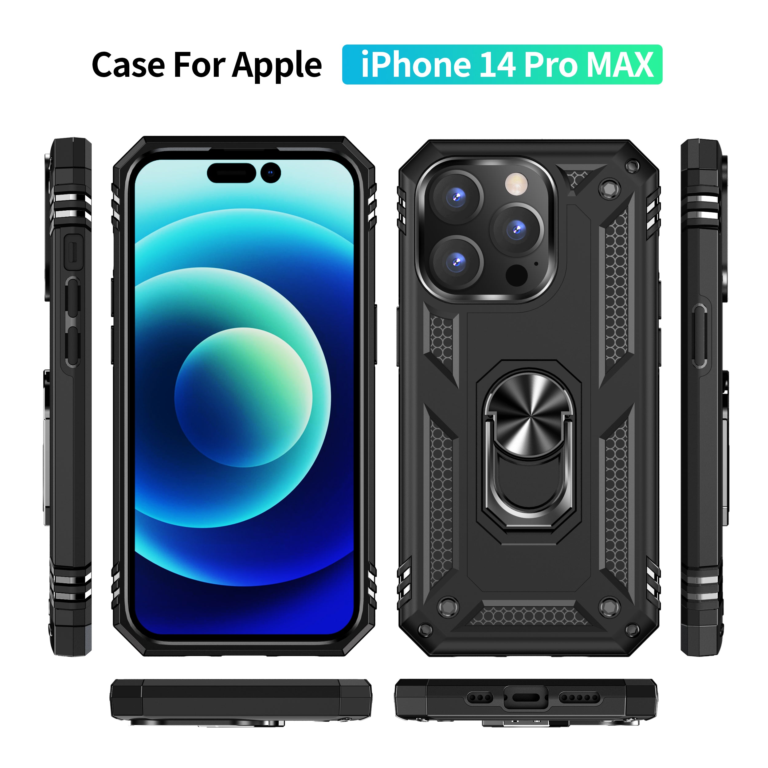 iPhone 14 Pro Max Dual Colors Ring Magnetic GPS car mount Phone Holder Case