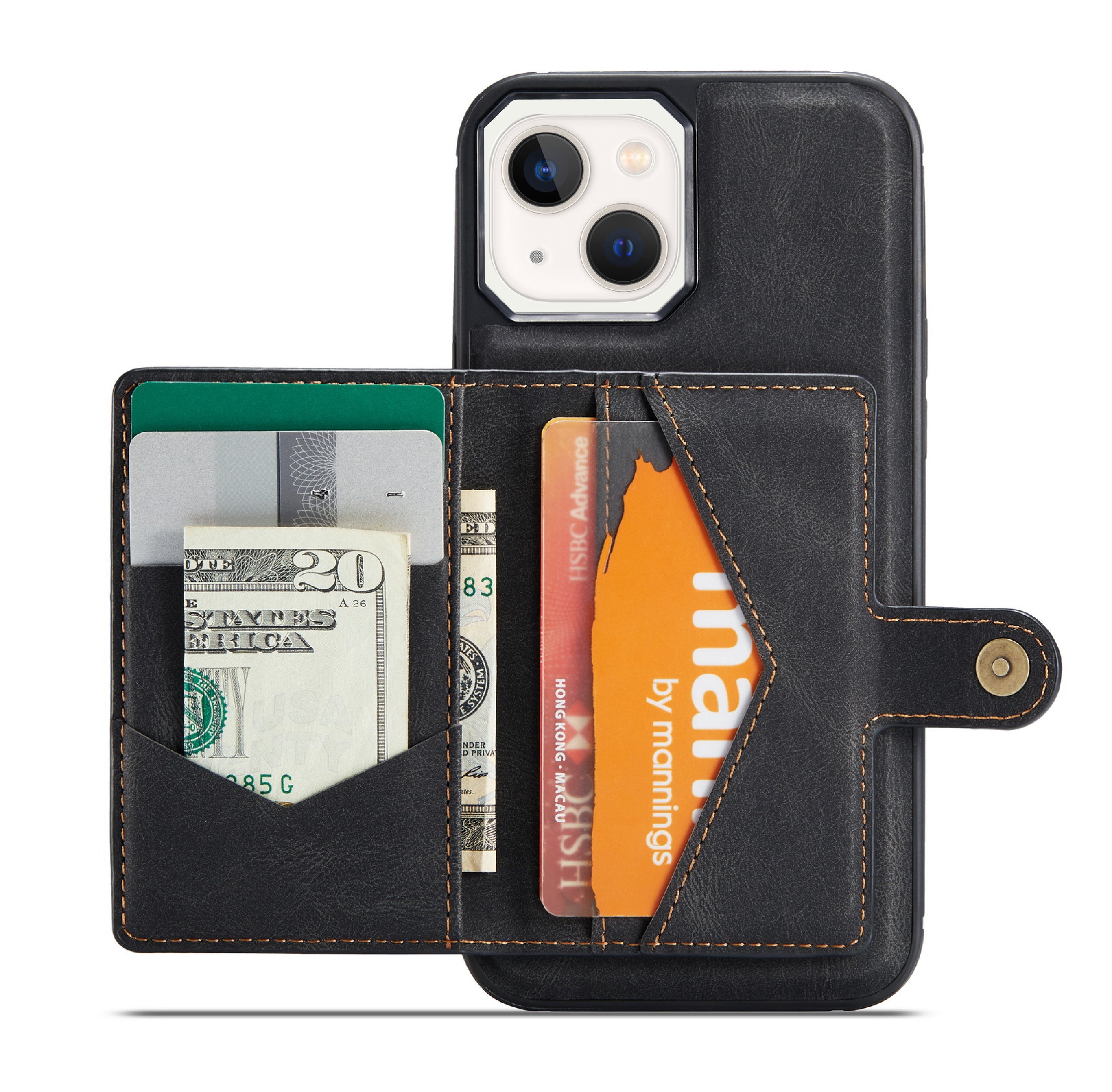 iPhone 14/13 Magnetic 2 in1 Leather Card Bag Case and Removable Back Cover