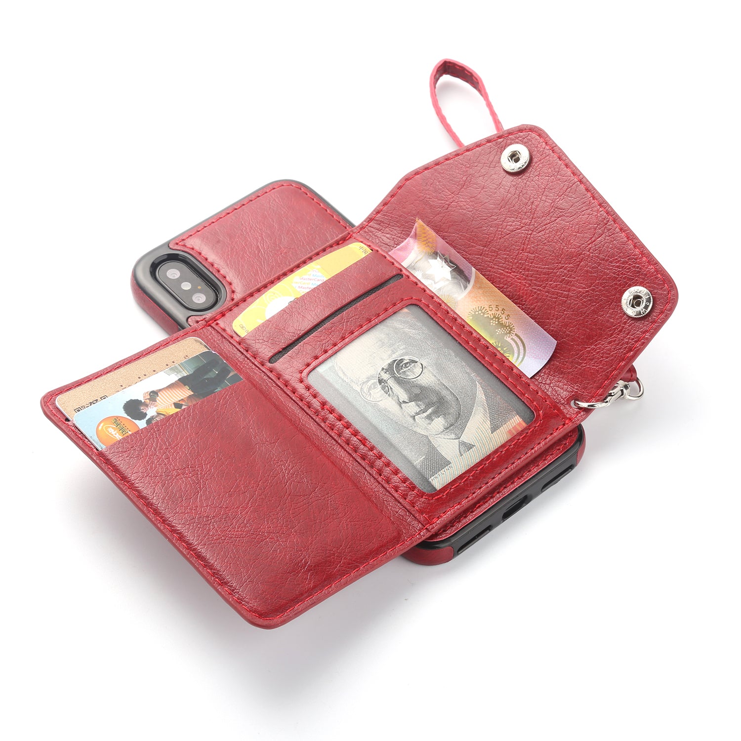iPhone Xs Max (6.5") 2 in 1 Leather Wallet Case With 9 Credit Card Slots and Removable Back Cover 