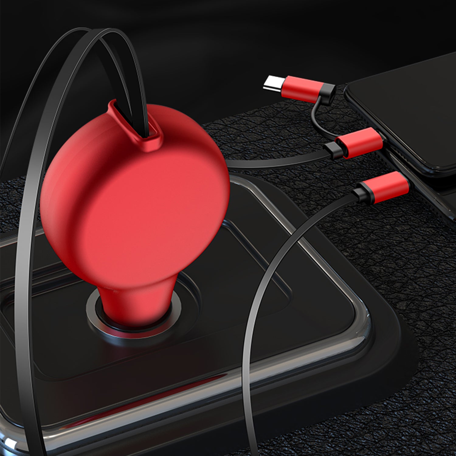 3 in 1  QC 3.0/PD  quick car charger with retractable charging cable