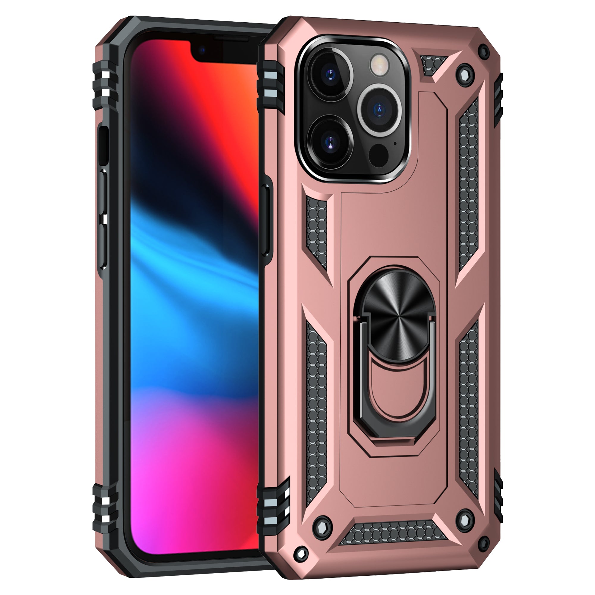 iPhone 14  Pro Dual Colors Ring Magnetic GPS car mount Phone Holder Case