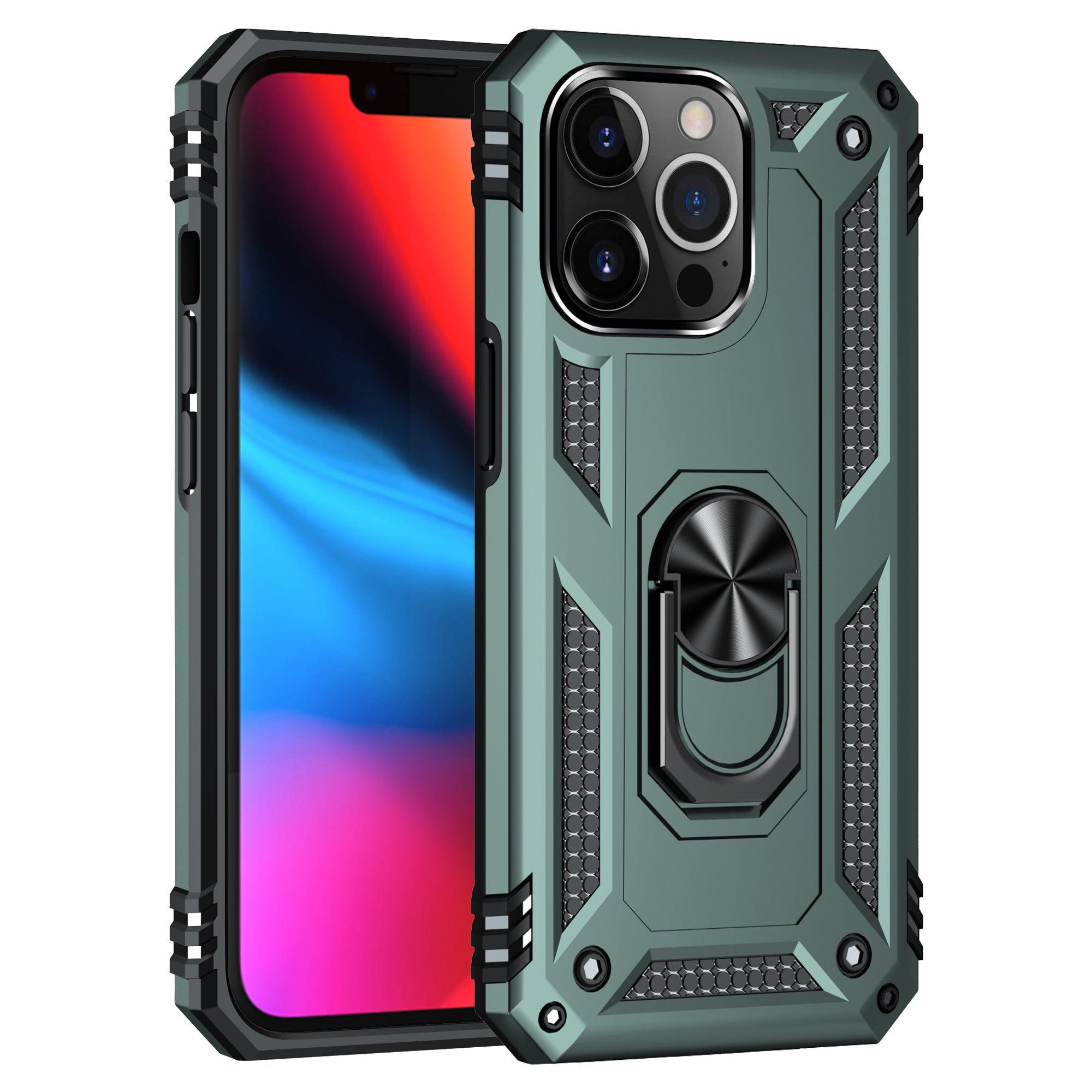 iPhone 14  Pro Dual Colors Ring Magnetic GPS car mount Phone Holder Case