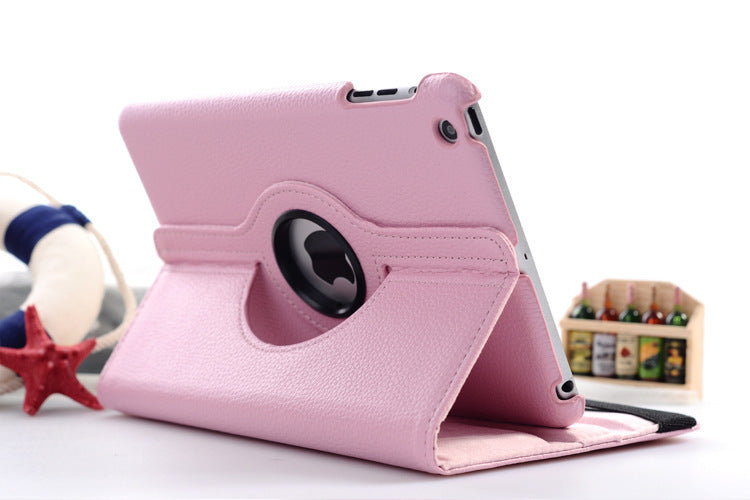 360 Degrees Rotating Leather Standing Case for iPad 4 - Hot Pink