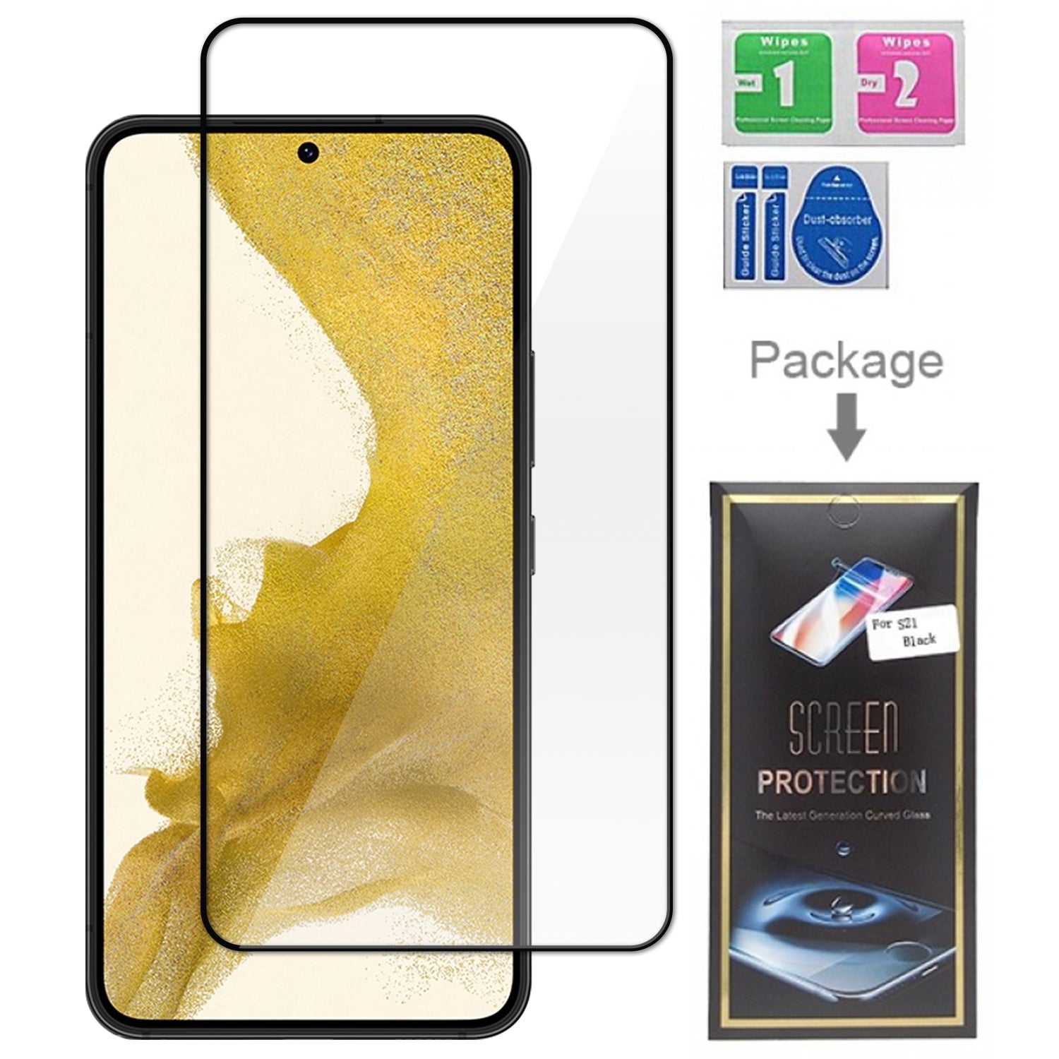 Black border 1PCS straight tempered Glass for Galaxy S23 Plus
