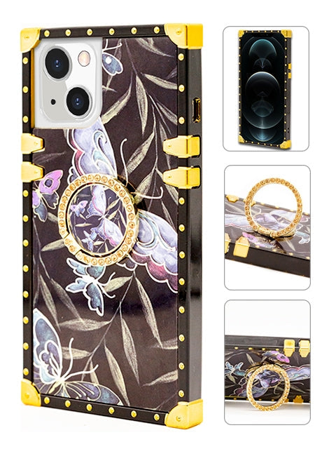 iPhone 13 TPU Luxury Black Butterfly Case with Kickstand