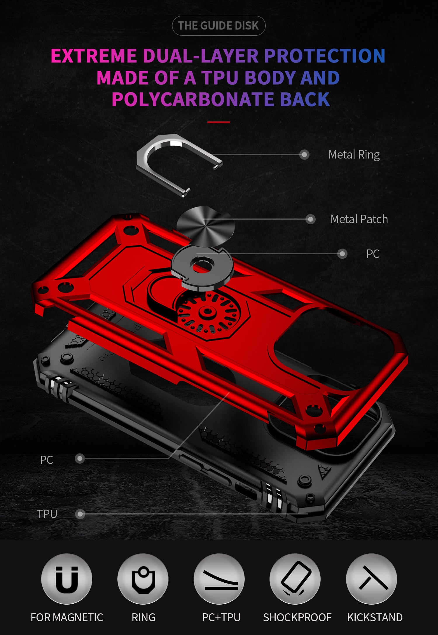 iPhone 14 Pro Max Dual Colors Ring Magnetic GPS car mount Phone Holder Case