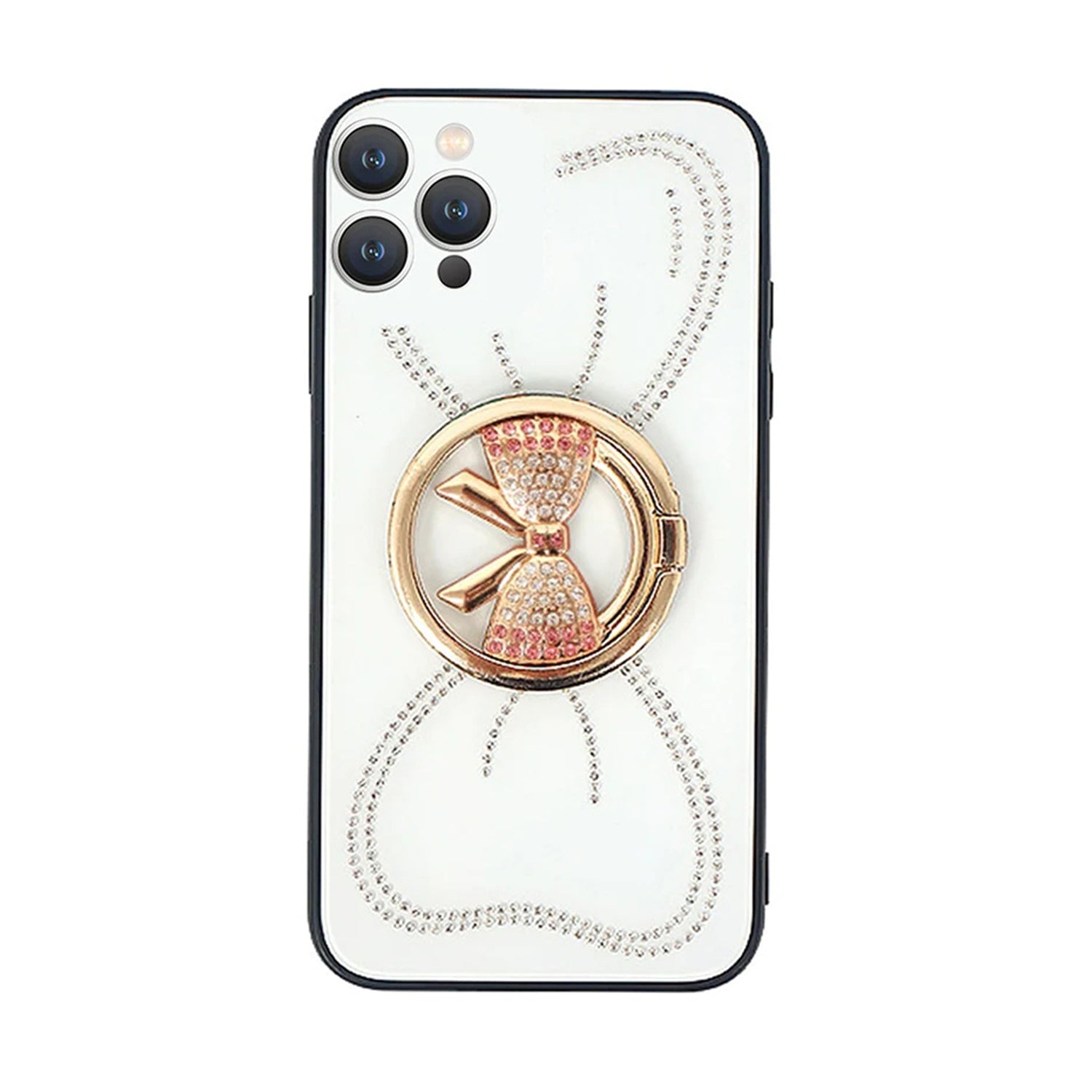 iPhone 13 Pro Max Large bow round support precise hole diamond case