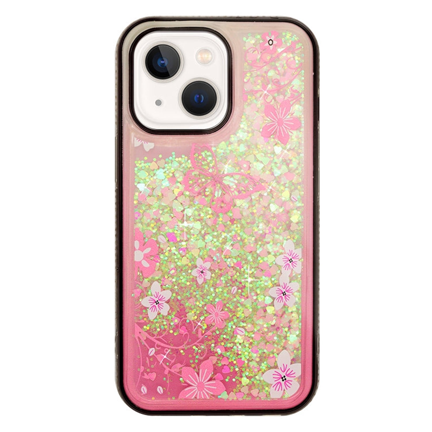 iPhone 13 mini Diamond inlaid on both sides, colorful butterfly quicksand  case