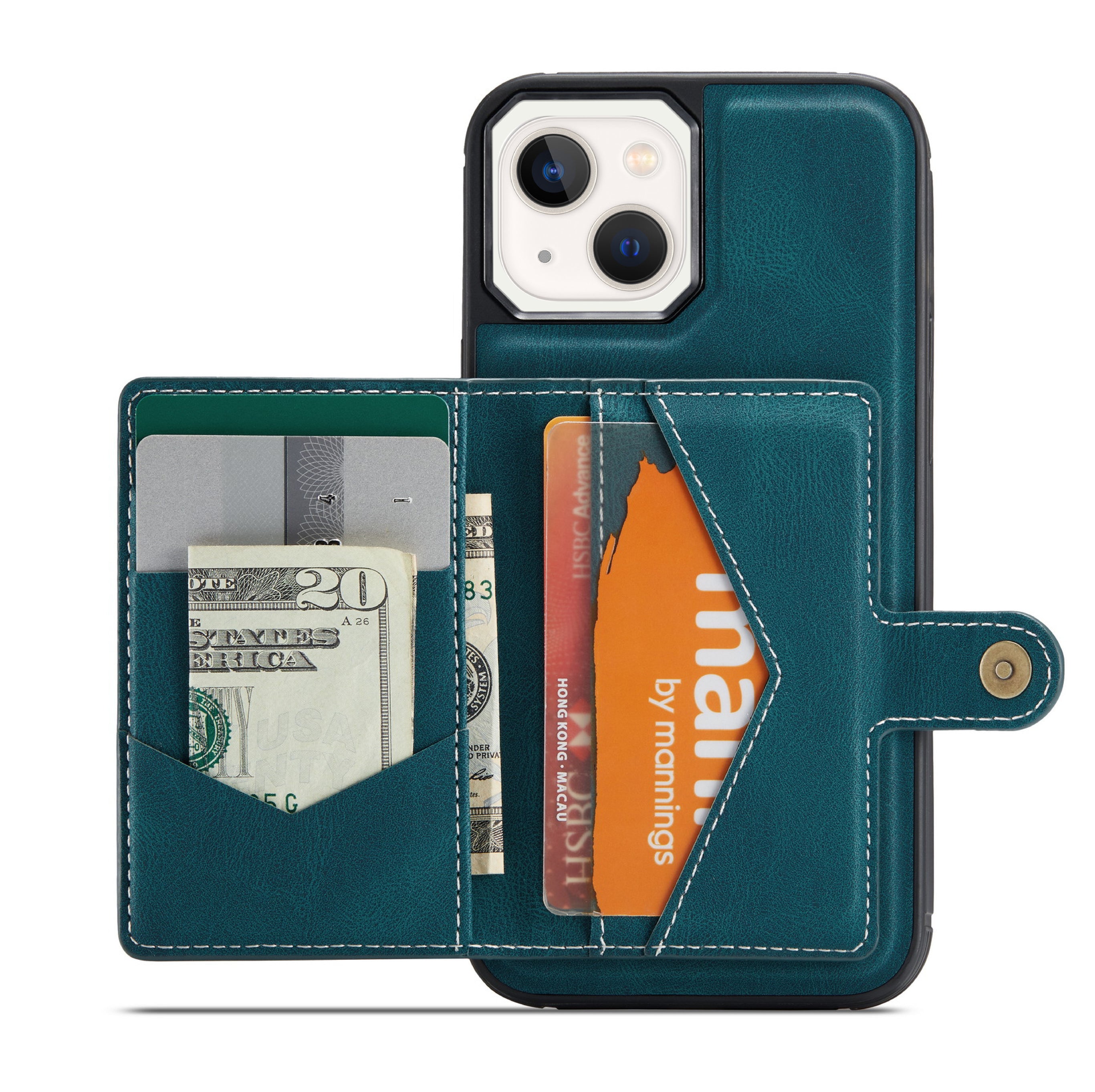 iPhone 14/13 Magnetic 2 in1 Leather Card Bag Case and Removable Back Cover