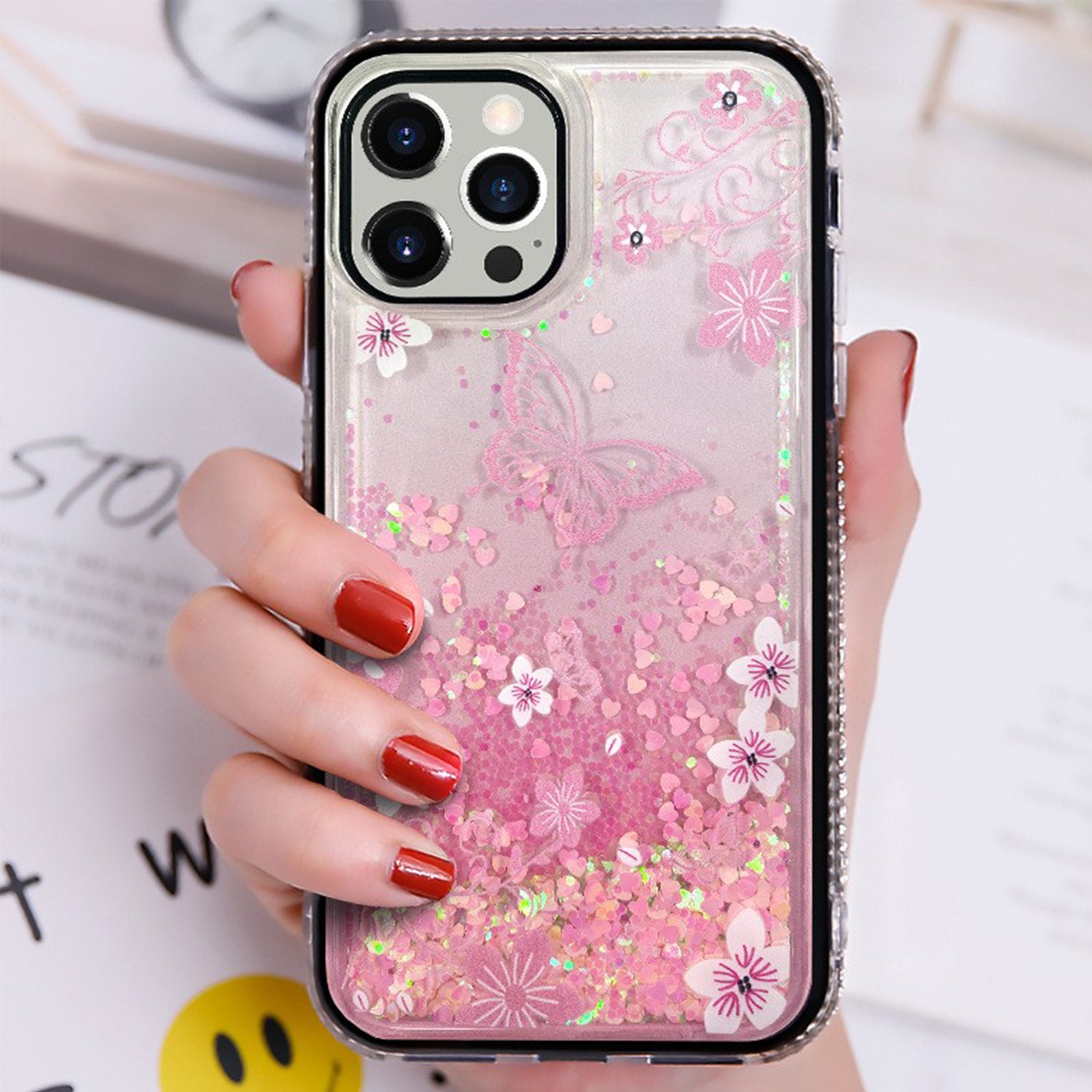 iPhone 13 Pro Max Diamond inlaid on both sides, colorful butterfly quicksand  case