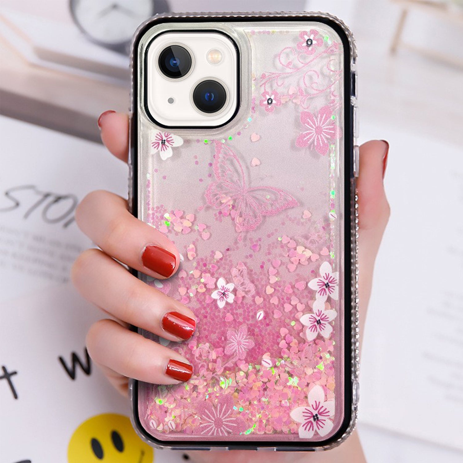 iPhone 13 mini Diamond inlaid on both sides, colorful butterfly quicksand  case