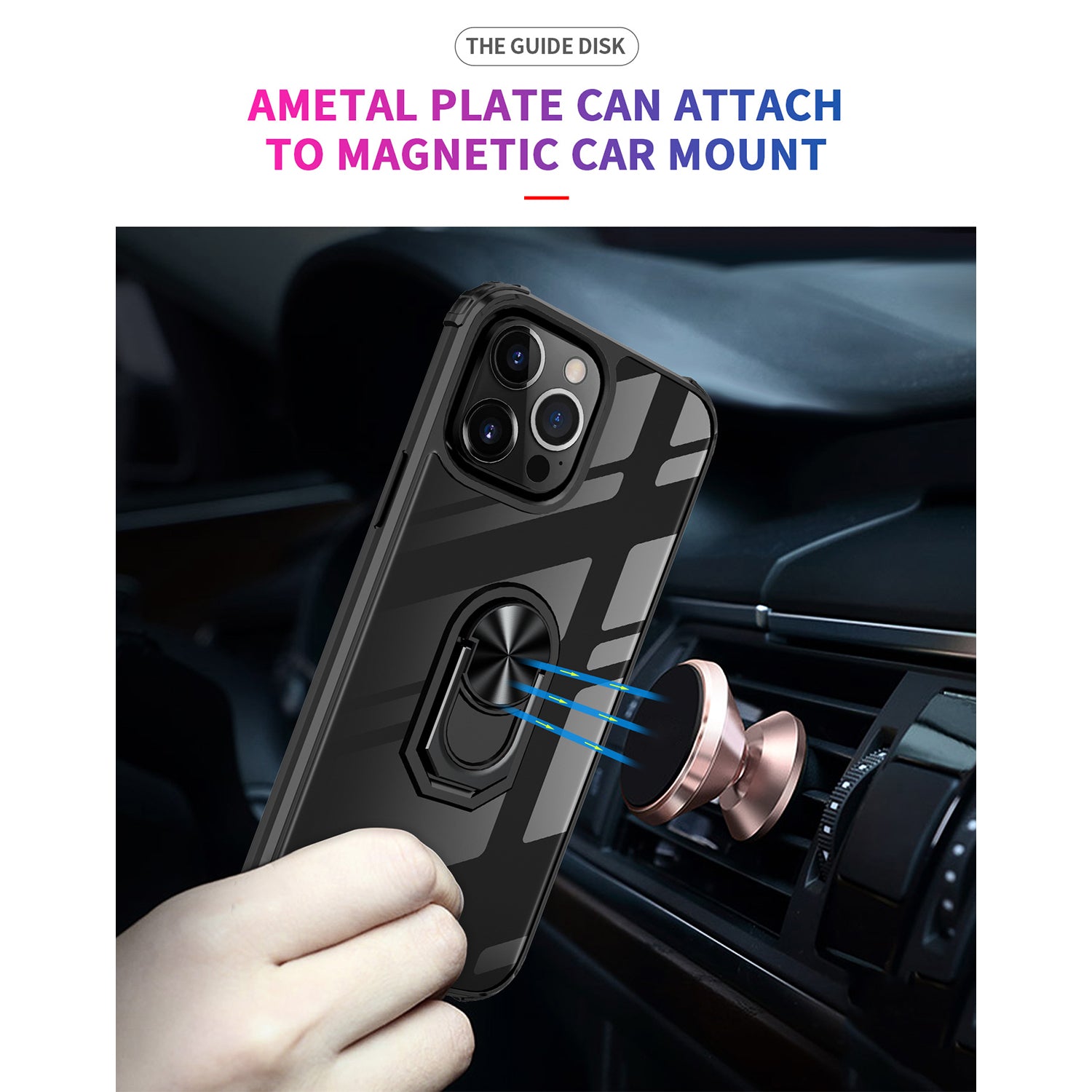 Ring Magnetic GPS car mount Phone Holder Case wiht Transparent Acrylic for iPhone 13 Pro Max(6.7 ")