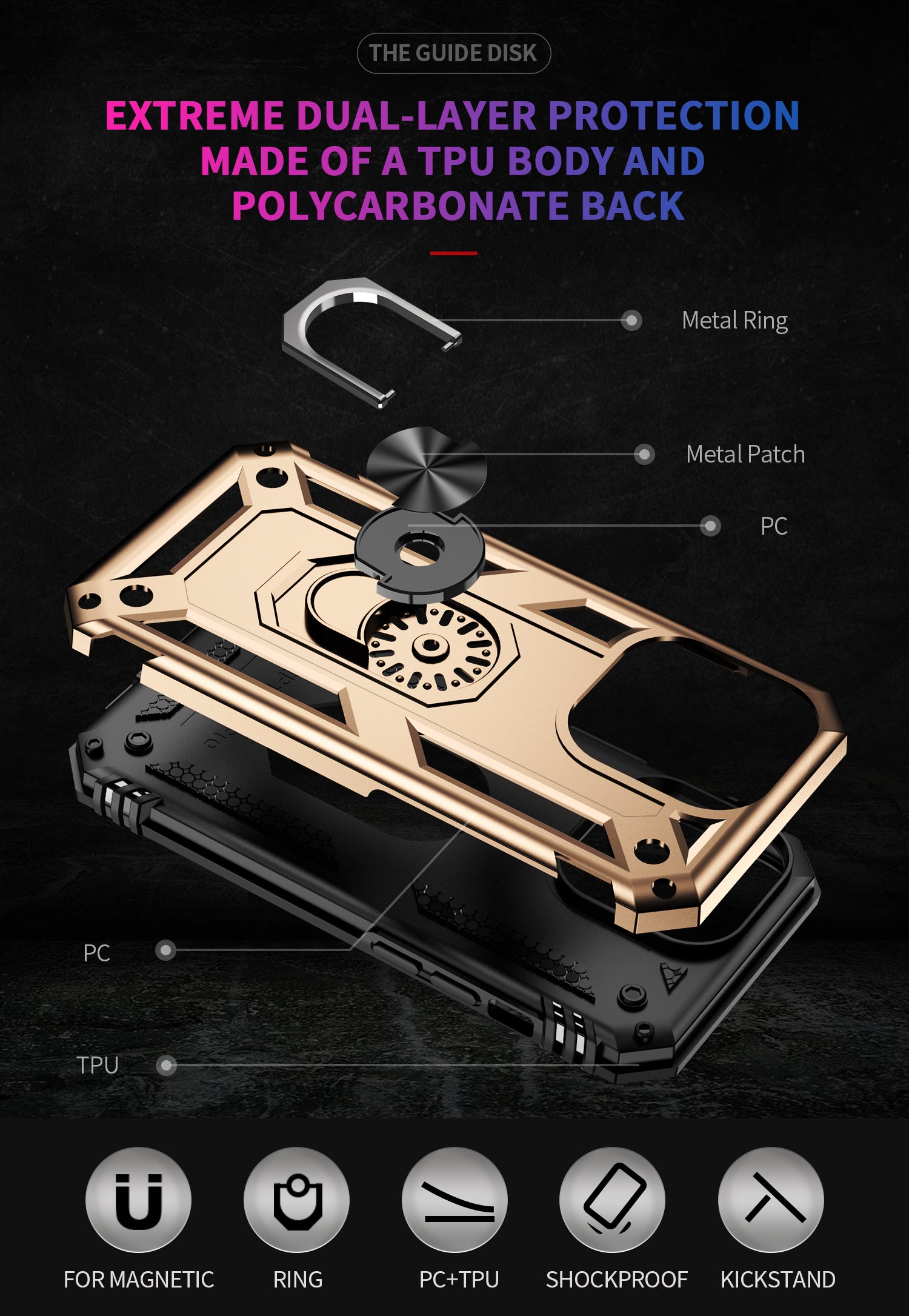 iPhone 14 Pro Max Dual Colors Ring Magnetic GPS car mount Phone Holder Case