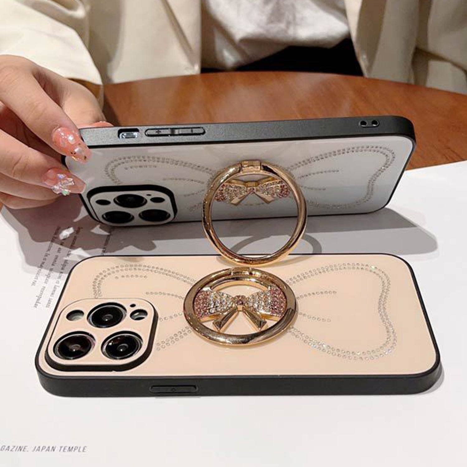 Large bow round support precise hole diamond case for iPhone 13 Pro