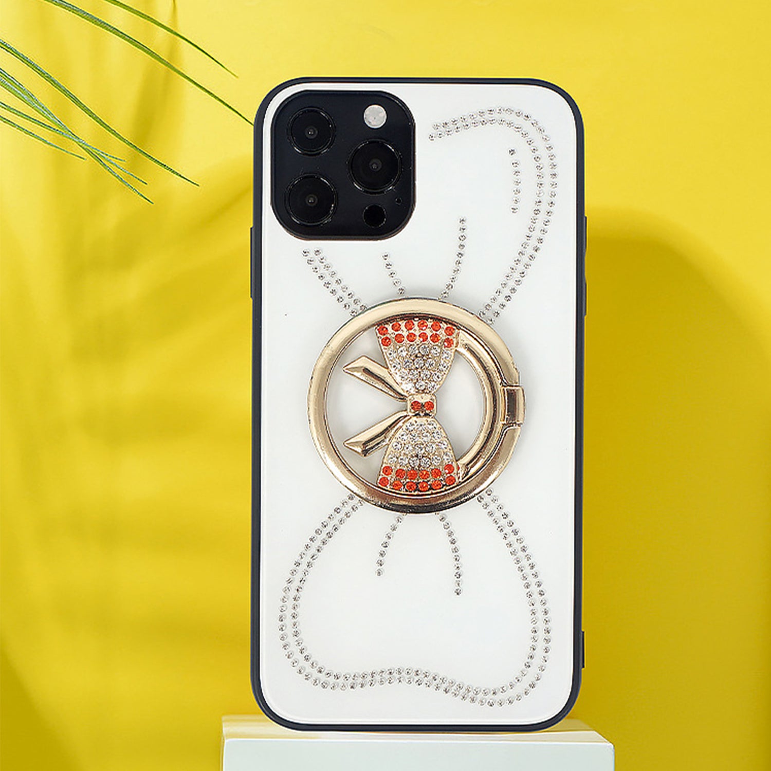 Large bow round support precise hole diamond case for iPhone 13 Pro