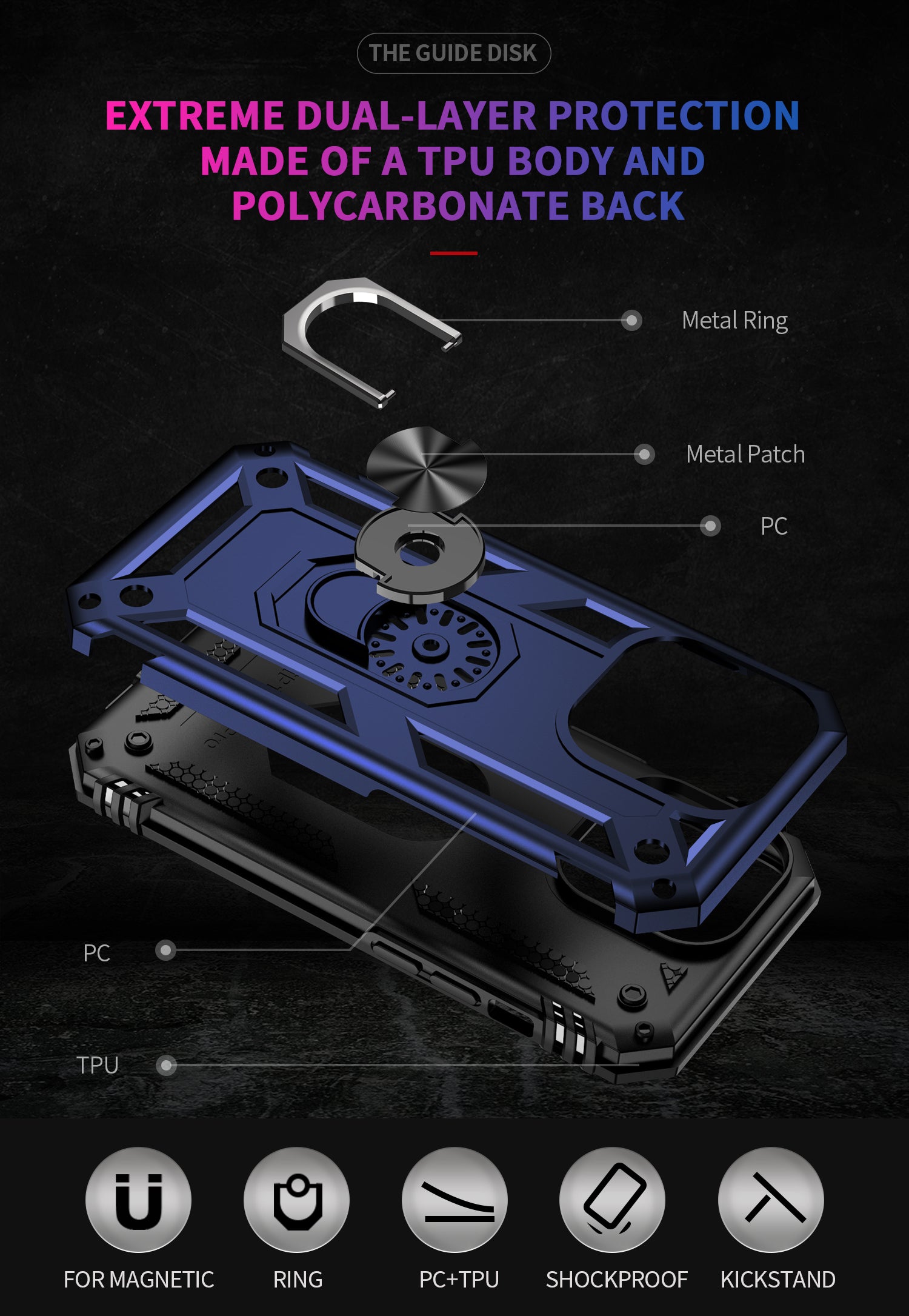 iPhone 14 Pro Max Dual Colors Ring Magnetic GPS car mount Phone Holder Case