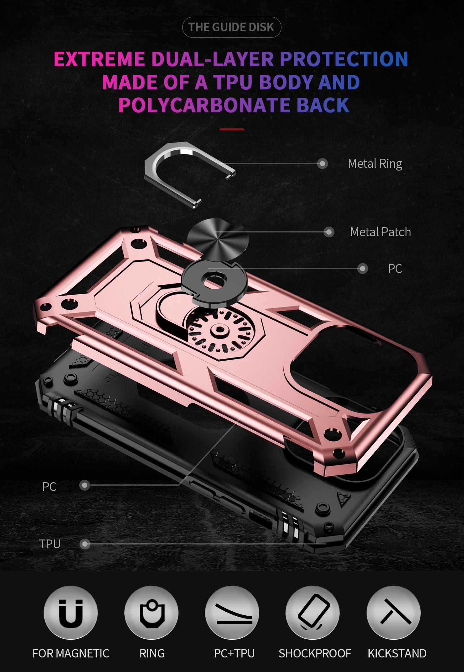 iPhone 14 Pro Max Dual Colors Ring Magnetic GPS car mount Phone Holder Case
