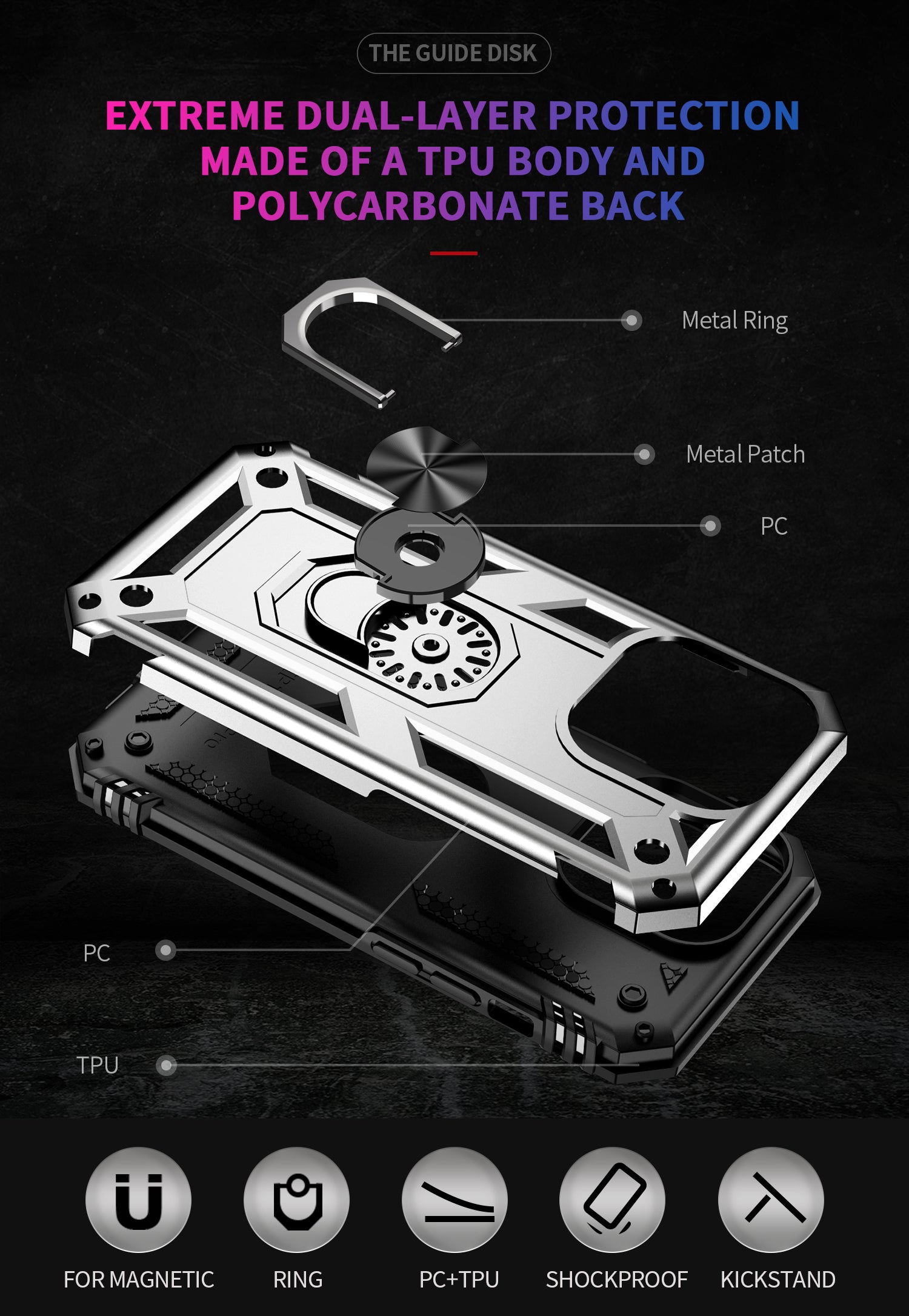 iPhone 14 Pro Max Dual Colors Ring Magnetic GPS car mount Phone Holder Case